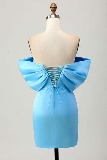 Tight Strapless Blue Homecoming Dress with Lace-up Back